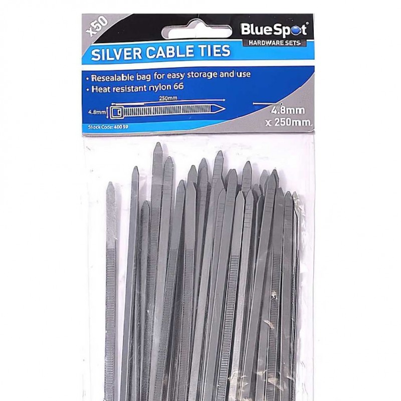 Blue Spot Cable Ties 4.8 250mm Grey silver 50 Pack 40059 Top 10 ???? Blue Spot Tools Blue Spot Cable Ties 4.8 250mm Grey Silver 50 Pack 40059 ⌛ -Silverline Tools Shop unnamed file 2039
