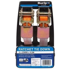 New ๐ Blue Spot Tools Blue Spot Ratchet Strap Tie Down 25mm 4.5m Twin Pack 45407 ๐